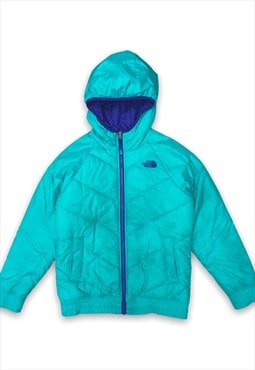 The North Face neon blue reversible hooded puffer jacket