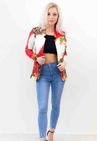 RED SCARF PRINTED BLAZER