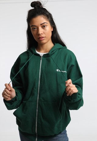 90S CHAMPION PRINTED SPELLOUT ZIPPED HOODIE