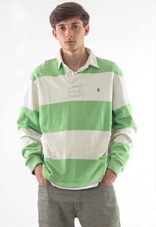 VINTAGE POLO RALPH LAUREN TOP RUGBY 90S GREEN WHITE