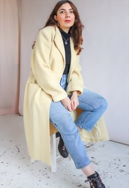 Vintage 80s Wool Coat in Buttermilk Yellow - M