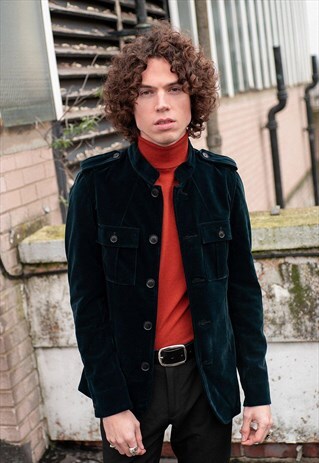 MENS 1962 GREEN VELVET RETRO MILITARY JACKET
