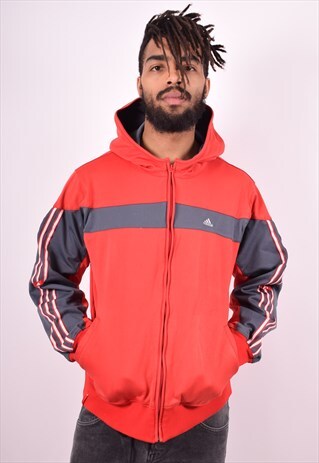 ADIDAS MENS VINTAGE HOODIE JACKET LARGE RED 90'S
