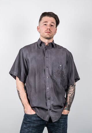 VINTAGE 1980S DARK GREY SILK SHIRT