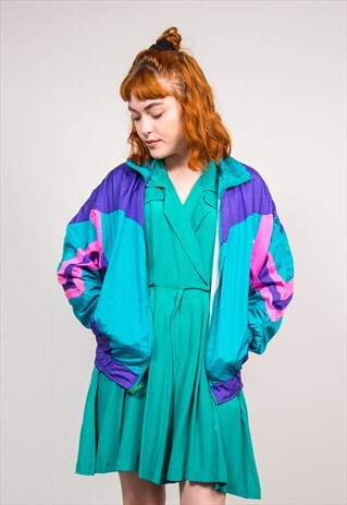90'S VINTAGE COLOURBLOCK BRIGHT SHELLSUIT TRACKSUIT JACKET