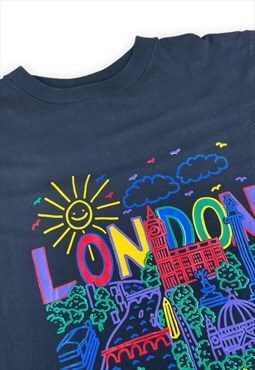 Vinatge 90s London tourist T-shirt Black with screen printed