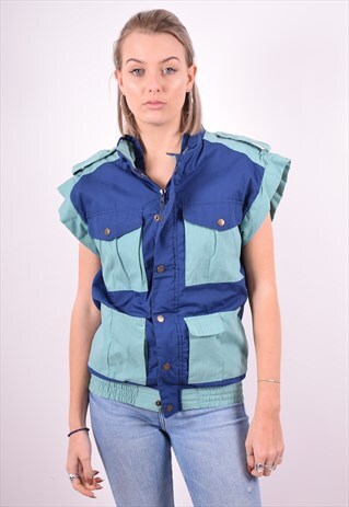 WOMENS VINTAGE GILET LARGE BLUE 90'S