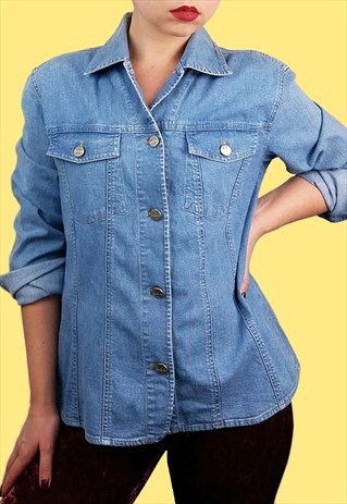 VINTAGE 90'S BETTY BARCLAY LIGHT STRETCH DENIM SHIRT /JACKET