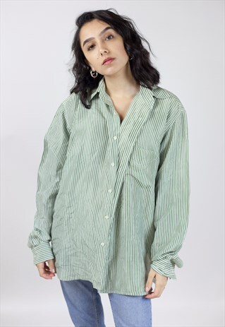 VINTAGE 90'S GREEN/WHITE STRIPED LIGHT SHIRT