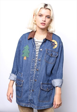 VINTAGE 90S APPLIQUE DESIGN DENIM JACKET SHIRT