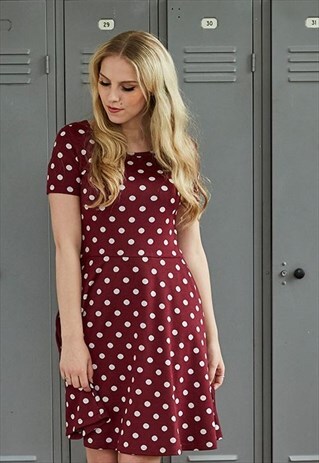 ORLA POLKA DOT JAQUARD STRETCH DRESS - CABERNET