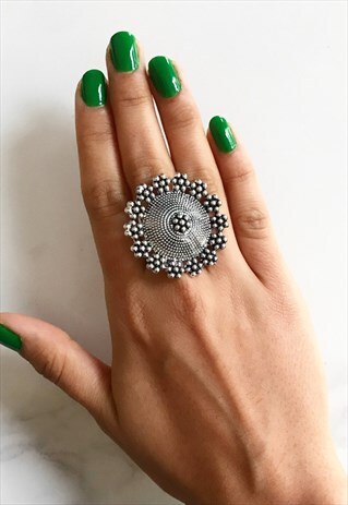 STATEMENT ETHNIC BOHEMIAN RING CHUNKY BIG SILVER METAL