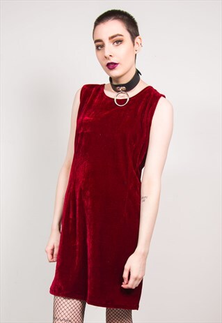 VINTAGE 90'S RED VELVET GRUNGE STYLE MINI DRESS