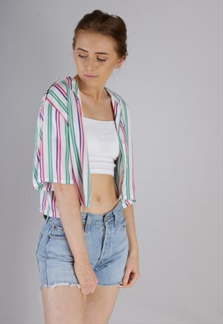 VINTAGE REWORKED CROPPED PATTERNED SHIRT Z923