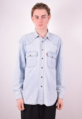 CASUCCI MENS VINTAGE DENIM SHIRT LARGE BLUE 90S