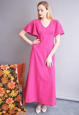 VINTAGE 70'S RETRO MINIMALIST PINK MAXI ELEGANT DRESS
