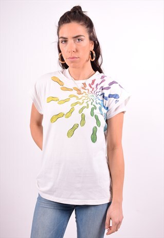 ADIDAS WOMENS VINTAGE T-SHIRT TOP MEDIUM WHITE 90'S
