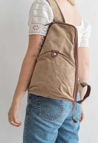 VINTAGE 70S SUEDE BOHO RUCKSACK IN TAN