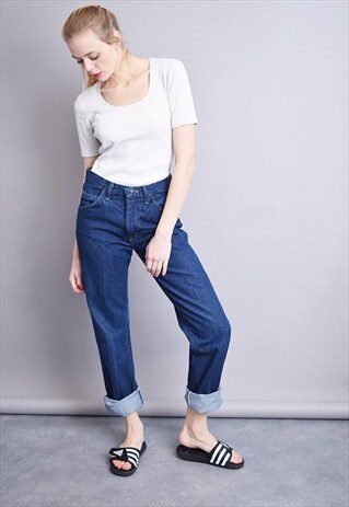 90'S RETRO HIGH WAIST STONEWASH DENIM CLASSY MOM'S JEANS