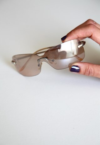 VINTAGE SILVER RIMLESS FRAME, LIGHT BROWN LENSES