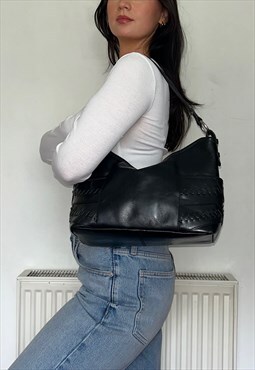 Black Leather Y2K Vintage Shoulder Bag