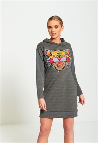 TIGER PRINT CHARCOAL JUMPER DRESS