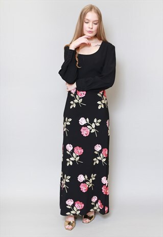 VINTAGE 1970'S FINK MODEL FLORAL EMBROIDERED MAXI DRESS