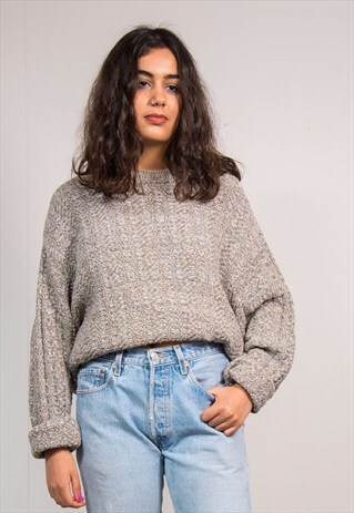 90'S VINTAGE GREY OVERSIZE GRUNGE KNIT JUMPER
