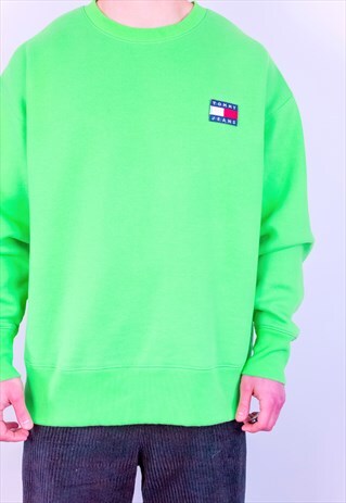 VINTAGE TOMMY HILFIGER FLAG LOGO SWEATSHIRT IN GREEN XXL