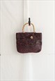 VINTAGE 90S BEACH CROCHET TOTE BAG WITH BAMBOO HANDLE