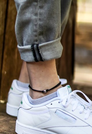 SILVER BEAD ANKLET FOR MEN BLACK ANKLE BRACELET GIFT FOR HIM
