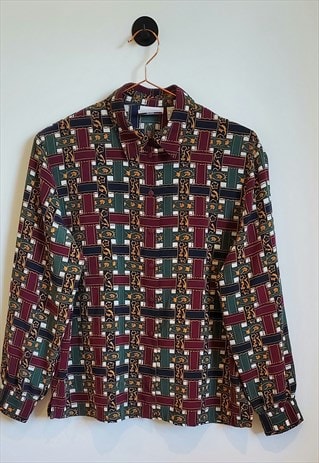 VINTAGE 80S LATTICE PAISLEY PRINT LONG SLEEVE BLOUSE SIZE 10