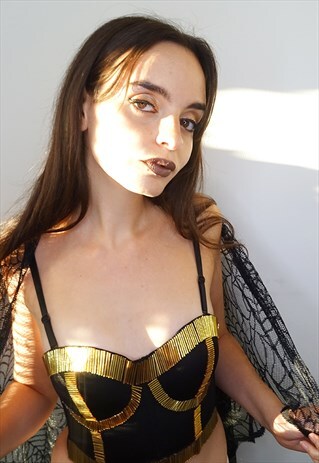 BLACK BUSTIER WITH GOLD BEADING