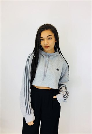 ADIDAS CLASSIC 3 STRIPE CROPPED HOODIE