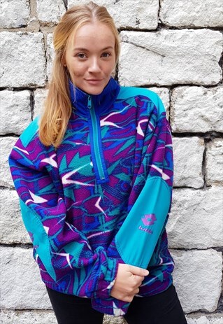 VINTAGE LOTTO PATTERNED 1/4 ZIP COLOURFUL FLEECE