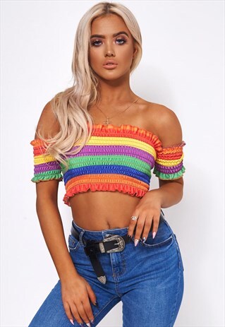 LIA RAINBOW BARDOT CROP TOP