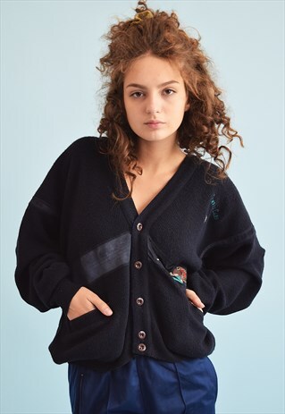 90'S RETRO OVERSIZED NAVY BLUE GRANDADS KNIT CARDIGAN