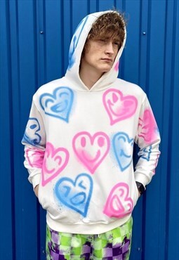 Graffiti heart hoodie hand painted love rave pullover white