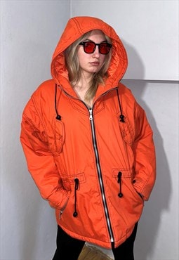Vintage y2k cool unisex baggy ski warm jacket in orange