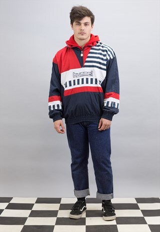 VINTAGE 90'S RED & BLUE HUMMEL 1/4 ZIP TRACK TOP