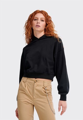 ALCOTT BLACK CROPPED BASIC HOODIE