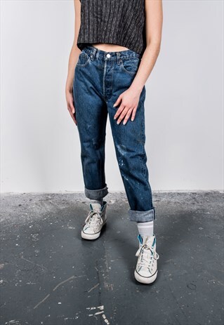 VINTAGE HIGH-WAISTED BLUE LEVI'S 501 PAINT MOM JEANS