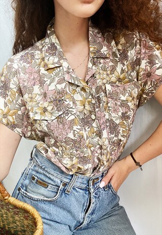 VINTAGE 80S BOTANICA FLORAL PRINT HAUTE BOHEME BLOUSE TOP