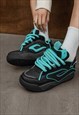 CHUNKY SOLE TRAINERS RETRO PATCH SNEAKERS SKATE SHOES BLACK