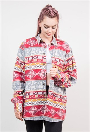 VINTAGE 90'S RED PATTERN FLANNEL SHIRT