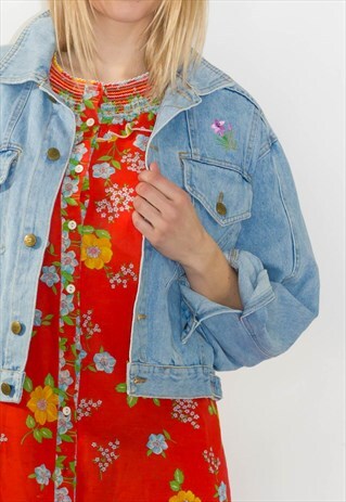 VINTAGE 90'S FLORAL EMBROIDERED STONEWASH DENIM JACKET