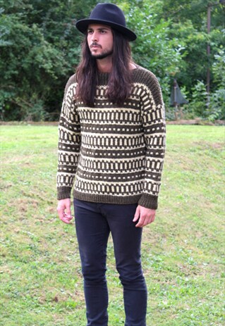 VINTAGE 80S SHERPA KNIT JUMPER - S/M - EVEREST