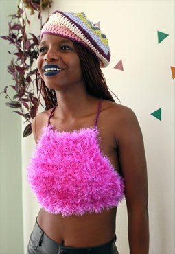Fuschia fluffy crochet top