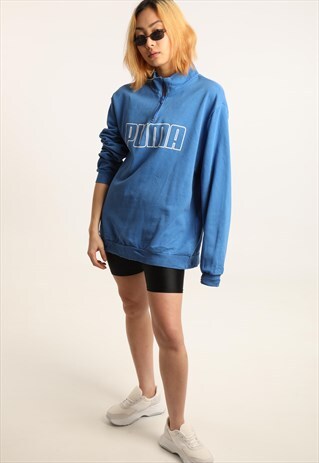 VINTAGE PUMA PRINT SPELLOUT 1/4 ZIP SWEATSHIRT