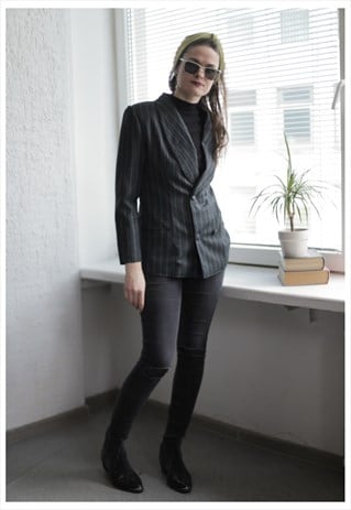 VINTAGE 80'S GREY STRIPED LONG SLEEVE JACKET